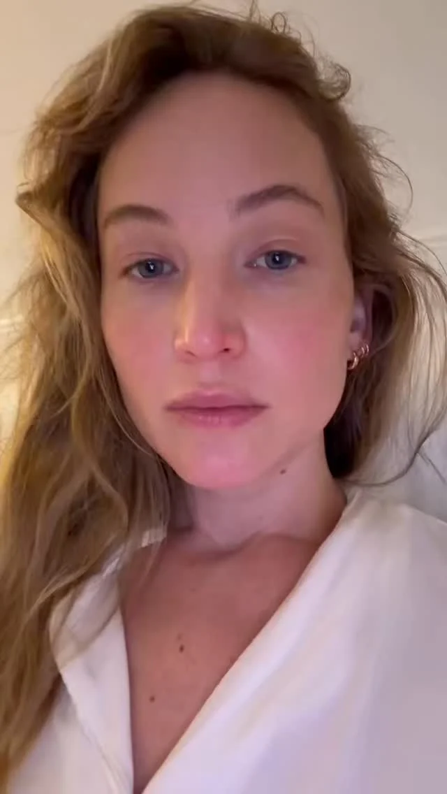 Jennifer Lawrence speaking to camera in her first Instagram reel