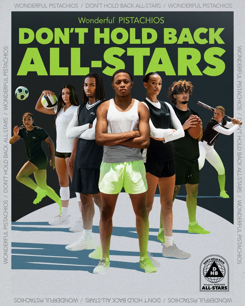 Official Don’t Hold Back All-Stars artwork featuring seven athletes against a green and charcoal background.